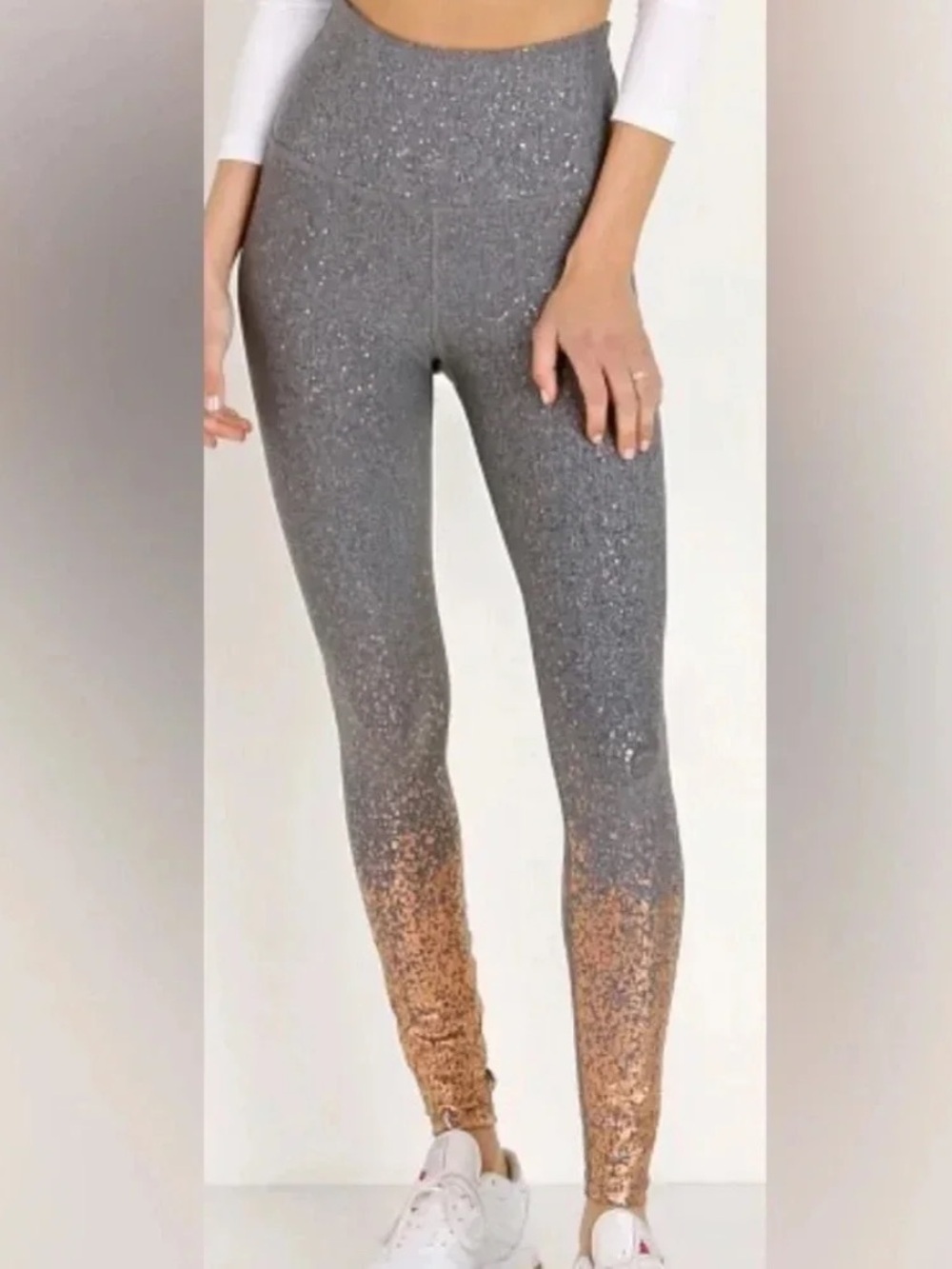 Beyond Yoga Alloy Ombre Sparkle High Waisted Midi Legging Sparkling Rose Gold XS